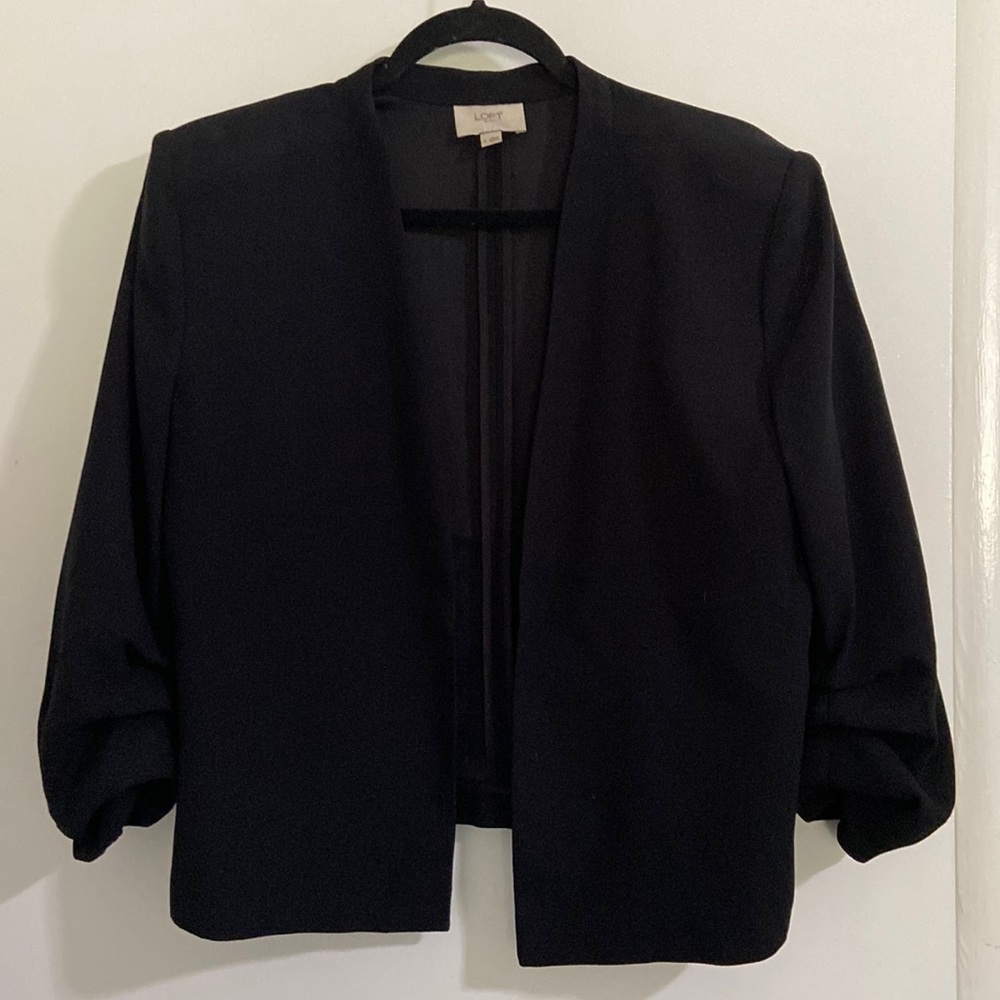 LOFT size 16 ruched sleeve collarless blazer